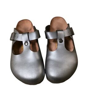 Papillio by Birkenstock Mary Jane Clogs Silver Buckle Strap Women  L7 Narrow